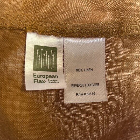 European Flax Linen Button-Up Short Sleeve Blouse Women's M Camel Minimalist Top - Picture 6 of 9